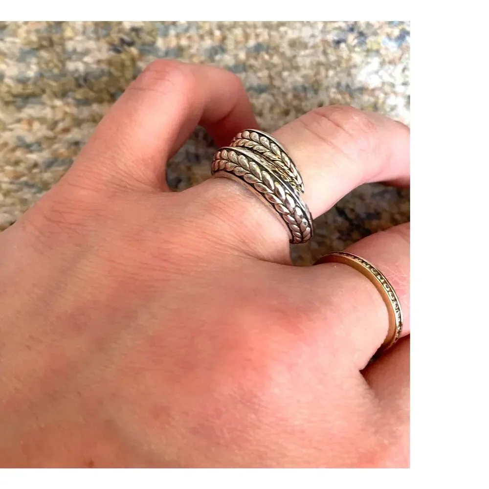 JAI Sterling Silver Heritage Texture Wrap Ring, Basketweave, Sz 7